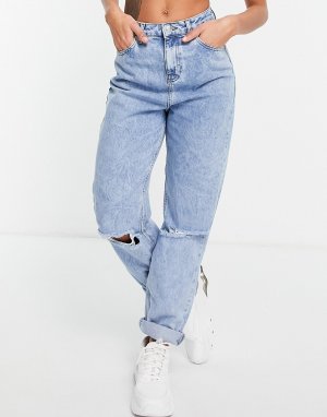 Выбеленные джинсы в винтажном стиле с завышенной талией и рваной отделкой -Голубой ASOS DESIGN