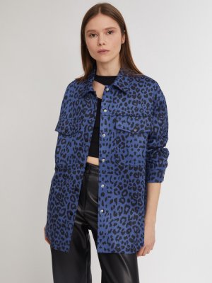 Куртка-рубашка с леопардовым принтом zolla. Цвет: голубой