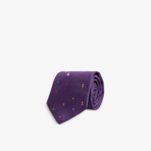 Широкий шелковый галстук с вышивкой кролика , фиолетовый Paul Smith