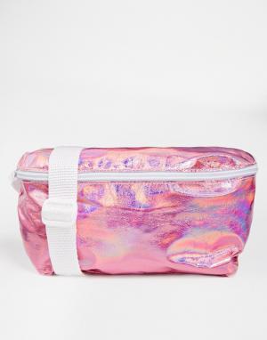 Кожаная сумка-кошелек на пояс розового цвета металлик American Apparel