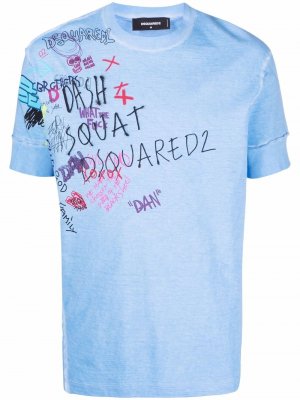Slogan-print cotton T-shirt Dsquared2. Цвет: синий