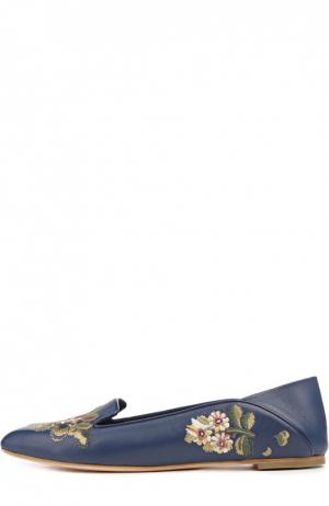 Кожаные лоферы с вышивкой Alexander McQueen. Цвет: синий