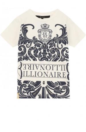 Хлопковая футболка с принтом Billionaire. Цвет: белый