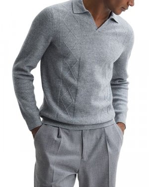 Шерстяной свитер-поло с открытым воротником Malik REISS, цвет Gray Reiss