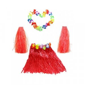 Набор гавайское ожерелье 96 см, нарукавник красный 2 шт наколенник, юбка красная 40 см Happy Pirate. Цвет: красный
