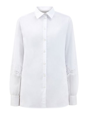Хлопковая блуза с полупрозрачными вставками из органзы ERMANNO FIRENZE. Цвет: белый