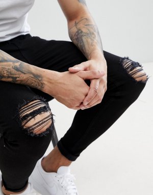 Черные рваные джинсы скинни -Черный Aces Couture