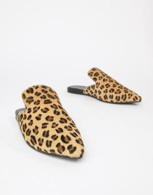 Кожаные мюли с заостренным носком и леопардовым принтом -Мульти Park Lane