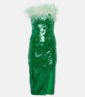 Платье миди с перьями и пайетками , зеленый Self-Portrait
