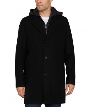 Мужское однобортное пальто со стеганым нагрудником , черный Sam Edelman