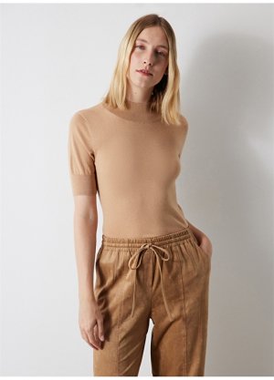 Прямые коричневые женские брюки с эластичной резинкой на талии İpekyol
