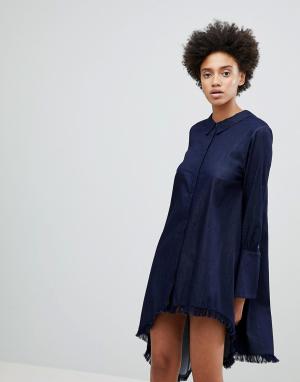 Асимметричное платье-рубашка Early On N12H. Цвет: темно-синий