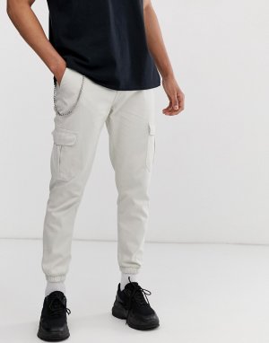 Светло-бежевые брюки карго с цепочкой -Белый Bershka