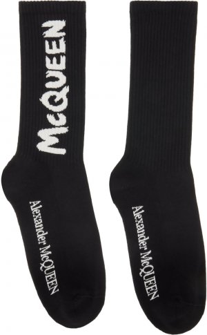 Черные и Off-White носки с граффити Alexander McQueen