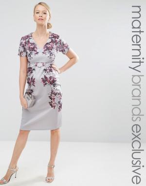 Облегающее платье миди для беременных с зеркальным цветочным принтом H Hope and Ivy Maternity. Цвет: серый