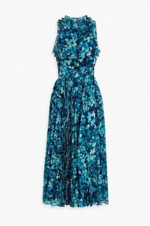 Плиссированное шифоновое платье миди с цветочным принтом BADGLEY MISCHKA, бензиновый Mischka