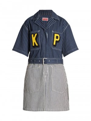 Джинсовое платье-рубашка с нашивкой-логотипом KENZO, синий Kenzo