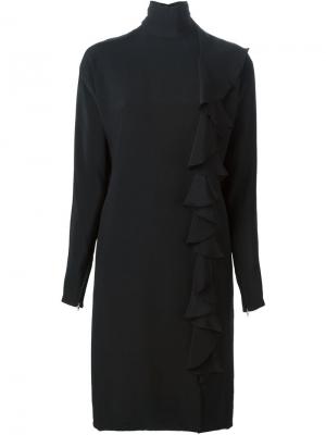 Креповое платье с отделкой рюшами Guy Laroche Vintage. Цвет: черный