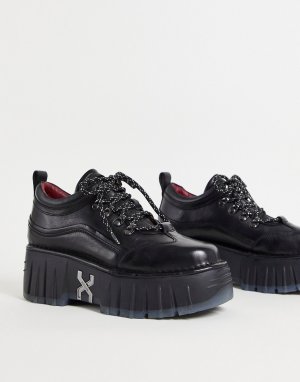 Черные кожаные кроссовки на толстой подошве Moon Walk-Черный цвет Bronx