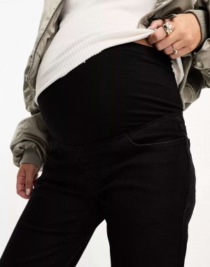 Хлопок:Черные эластичные прямые джинсы On Maternity Cotton:On