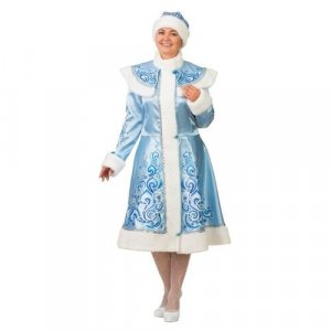 Карнавальный костюм Снегурочка, сатин, шуба с аппликацией, шапка, р. 54-56, рост 176 см, цвет голубой Батик. Цвет: голубой