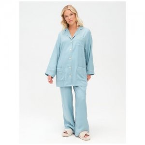 Пижама , на завязках, длинный рукав, размер 42-44, голубой Bezaliya. Цвет: бежевый