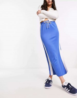 Синяя спортивная юбка миди с контрастной вставкой Bershka