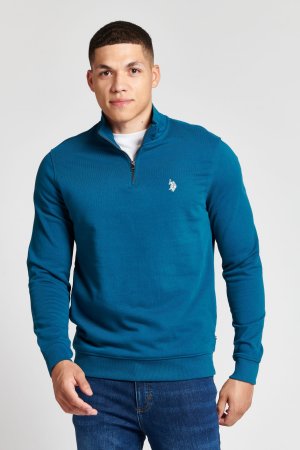 Мужской свитер с воротником-воронкой и молнией 1/4 , синий U.S. Polo Assn. Цвет: синий