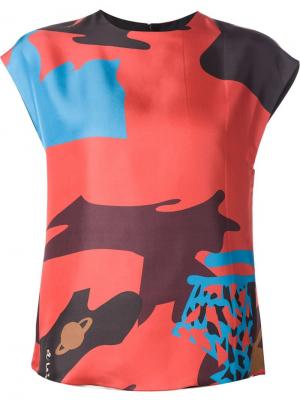 Шелковая блузка с абстрактным принтом Juan Carlos Obando. Цвет: красный