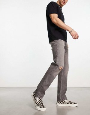 Черные прямые джинсы с рваными краями ASOS DESIGN