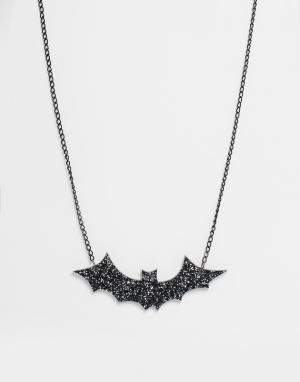 Ожерелье с блестками и летучей мышью для Хэллоуина Suzywan DELUXE. Цвет: black glitter