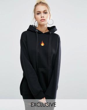 Oversize-худи с вышитым огнем Adolescent Clothing. Цвет: черный