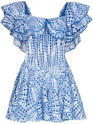 Платье мини Dalia с английской вышивкой Charo Ruiz Ibiza. Цвет: синий