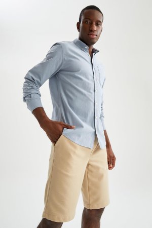 Рубашка приталенного кроя из 100% хлопка с длинными рукавами , серый DeFacto