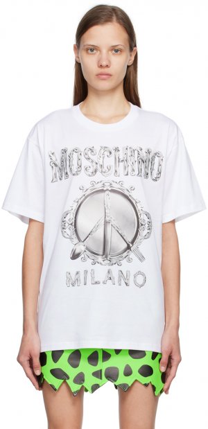 Белая футболка со столовыми приборами Moschino