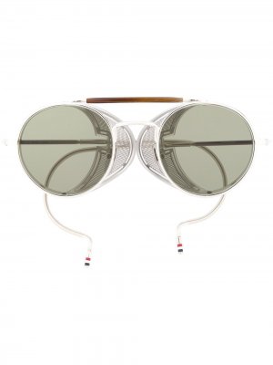 Солнцезащитные очки в круглой оправе Thom Browne Eyewear. Цвет: серебристый
