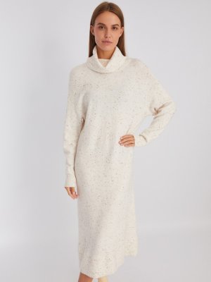 Вязаное платье-свитер длины миди с высоким горлом zolla. Цвет: молоко
