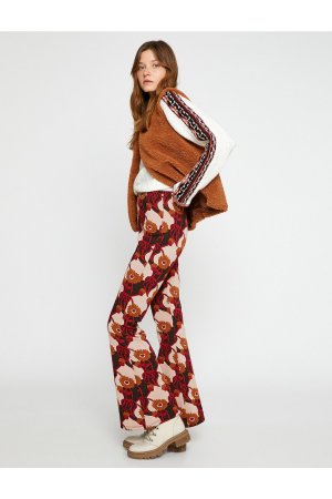Расклешенные брюки с цветочным принтом, бордовый Koton