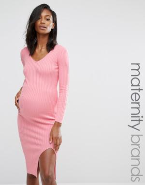 Облегающее платье миди для беременных Missguided Maternity. Цвет: розовый