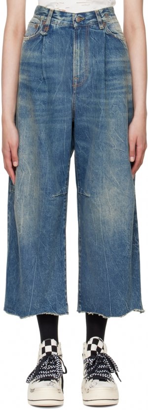 Синие укороченные широкие джинсы R13
