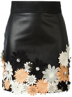 Мини-юбка с цветочной аппликацией Emanuel Ungaro. Цвет: чёрный