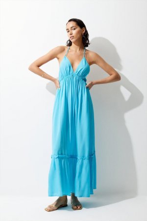 Многоярусное пляжное платье макси , синий Karen Millen