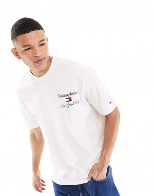 Белая непринужденная спортивная футболка с логотипом Tommy Jeans. Цвет: белый
