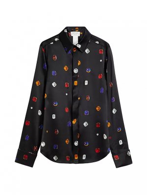 Шелковая блузка на пуговицах с драгоценными камнями , черный Sportmax
