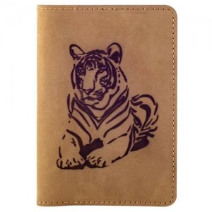 Обложка для паспорта Тигр, кожа, нубук Replica House