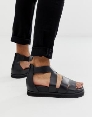 Черные кожаные гладиаторские сандалии с массивной подошвой -Черный цвет ASOS DESIGN