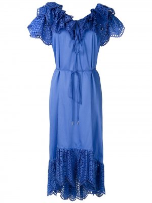 Платье миди с кружевными оборками Reinaldo Lourenço. Цвет: синий