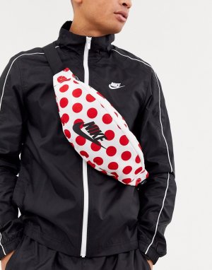 Красный кошелек на пояс в горошек с логотипом-галочкой Nike