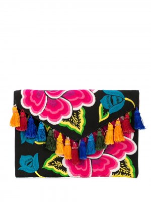 Клатч с цветочной вышивкой и кисточками Carolina Herrera. Цвет: черный