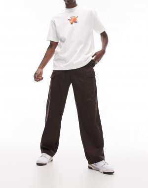 Коричневые широкие брюки-карго Topman. Цвет: коричневый